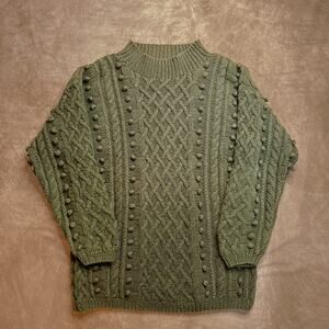 Boundary Waters Vintage 90s Diamond Cable Knit Sweater Green Mock Neck Preppy